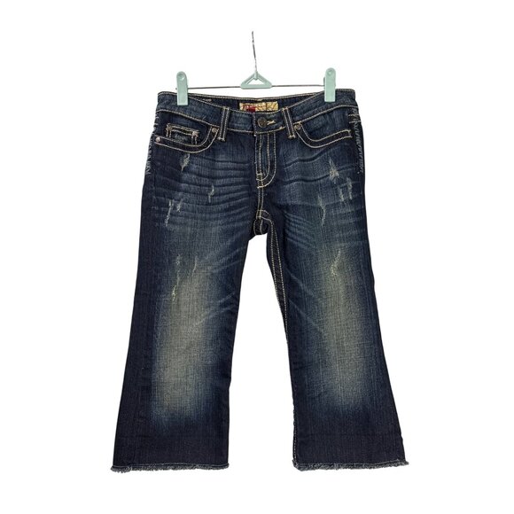 BKE Madison Distressed Denim Capri Jeans Size 27 Womens Mid Rise Blue Stretch Ra - Picture 1 of 5
